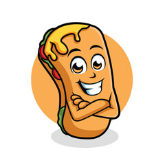 Taco Roll Cartoon Character cross arm vector illustration - Happy cute Taco Roll cartoon mascot