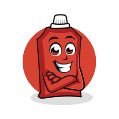 Ketchup Cartoon Character cross arm vector illustration - Happy cute Ketchup cartoon mascot