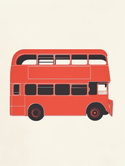 minimalist red double decker bus on white background simple screen print style illustration