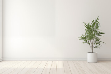 empty room with white wall and plant