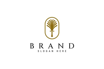 Fotobehang Elegant Palm icon flat vector logo design in gold color oval frame © Local Vector