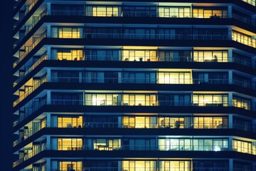 Obraz premium Modern Office with Night time Illumination and Shadows, business people working inside. AI generative