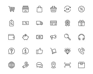 E-commerce, shopping icon set vector