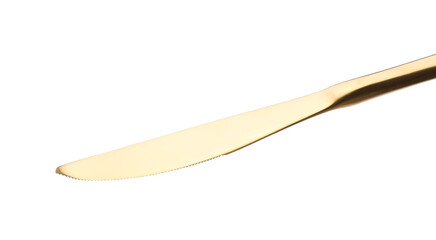 One golden knife isolated on white. Piece of cutlery