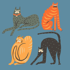 Funny cartoon cats. Vector illustration. - 725182202
