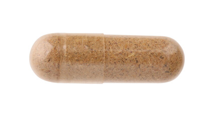 One vitamin capsule isolated on white, top view