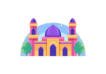 Simple Cute Small Mosque Flat Illustration