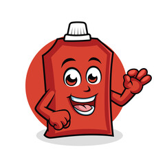 Ketchup Cartoon Character Showing Ok Sign vector illustration - Happy Cute Ketchup cartoon mascot