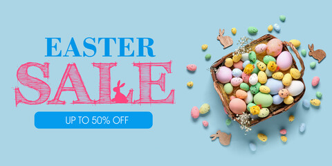 Banner for Easter sale with basket of eggs