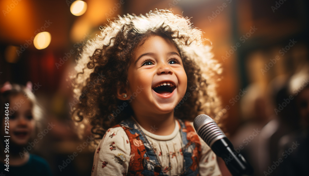 Sticker smiling girls singing, joyful boys playing on stage generated by ai