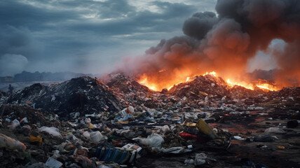 landfill with air pollution - obrazy, fototapety, plakaty