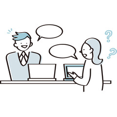 パソコンをみながら質問をする人のイラスト素材