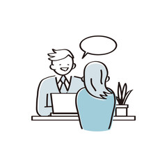 パソコン画面をみながら説明する男性のイラスト素材