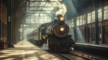 a vintage train steaming - obrazy, fototapety, plakaty