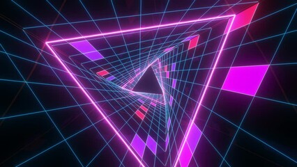 Flying through abstract tunnel in retrowave style background. VJ Looped animation. - Powered by Adobe