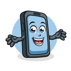 Smart Phone Cartoon Character Surprising pose vector illustration - Happy cute Smart Phone cartoon mascot