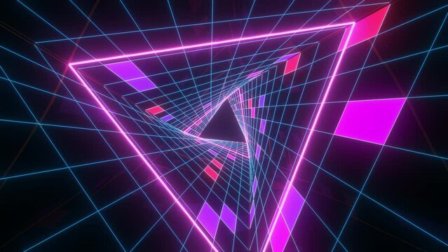 Flying through abstract tunnel in retrowave style background. VJ Looped animation.