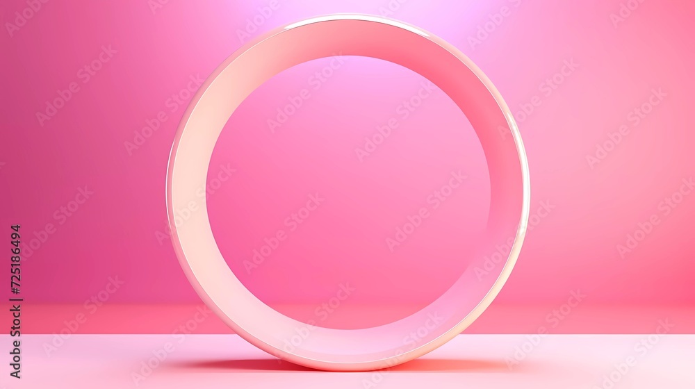 Poster pink background, abstract geometric circle ring color shape. generative ai