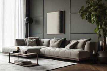 A modern sofa with a stylish design and comfortable seating. Generative AI