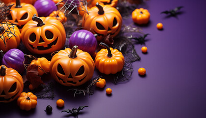 Naklejka na ściany i meble Halloween pumpkin decoration, spooky autumn celebration, horror backgrounds, dark night generated by AI