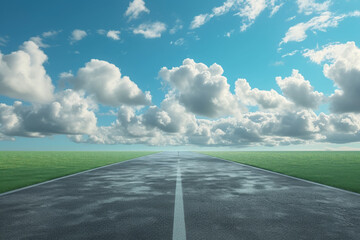 3d illustration of road isolated with clouds.