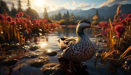 Duck in pond, water bird, nature beauty generated by AI - 725187809