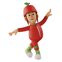 3D illustration. 3D Cartoon Fruit Girl with dancing pose. showing a cheerful expression. both hands extended. 3D Cartoon Character