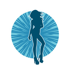 Silhouette of a young slim female model in tight outfit. Silhouette of a slim woman in feminine pose.
