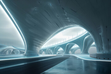 White modern architecture and open ground.