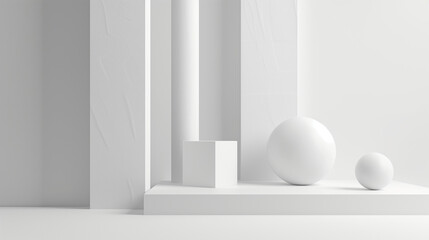 White geometric shapes on a clean background
