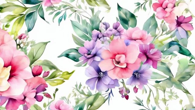 clolorful Watercolor flowers background, motion