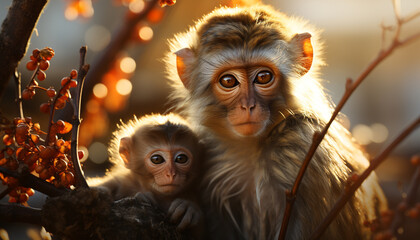 Cute young monkey sitting in tropical rainforest generated by AI