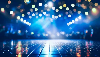 Foto op Canvas a bokeh neon karaoke show theater glowing concert spotlight performance stage lights glow event party shiny nightclub disco night club sparkle musical backdrop theatrical glitter blur theater backdrop © DrewTraveler