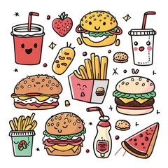 Set of food various style cartoon