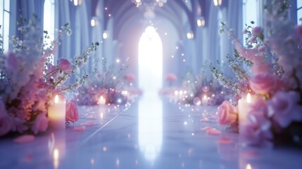 White room with arch and flowers in the wall and large window Generative AI.