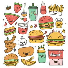 Set of food various style cartoon