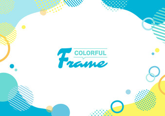 夏のイメージのブルーの幾何学模様のフレーム。ビジネスやセールチラシに最適なコピースペースのあるベクター素材。流行の手描きウェーブのフレーム。