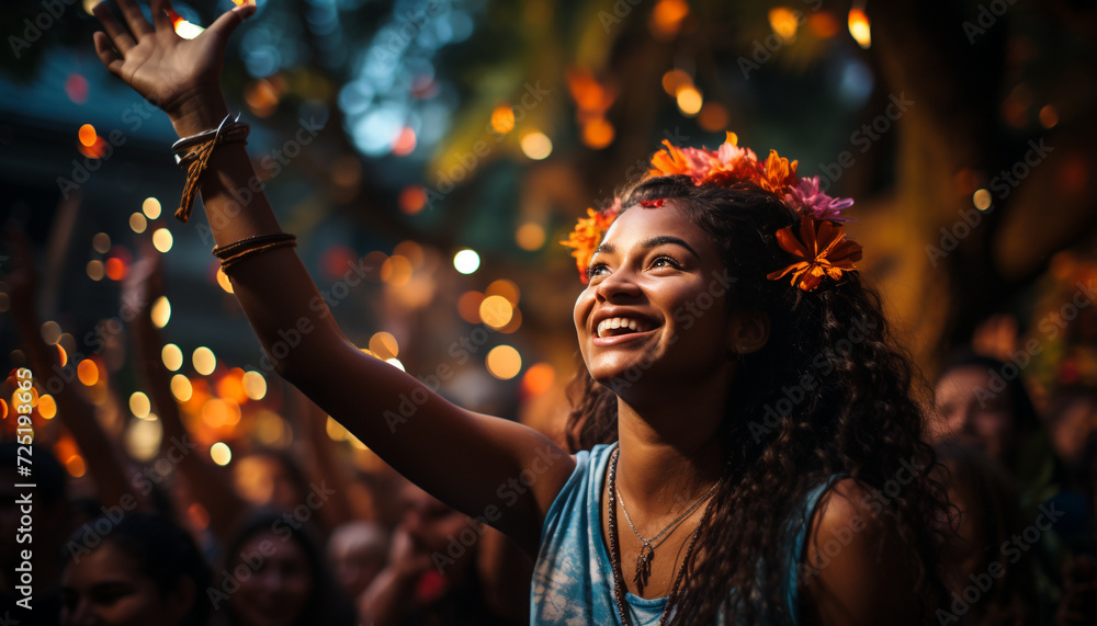 Canvas Prints Young women enjoying a fun, carefree party outdoors at night generated by AI