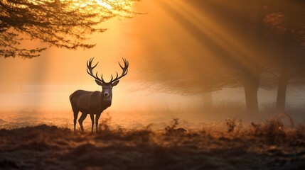 Deer in nature, Morning Sun background.