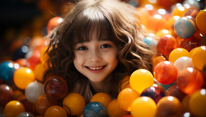 Fototapeta na wymiar A cute, smiling girl enjoying a joyful Christmas celebration generated by AI