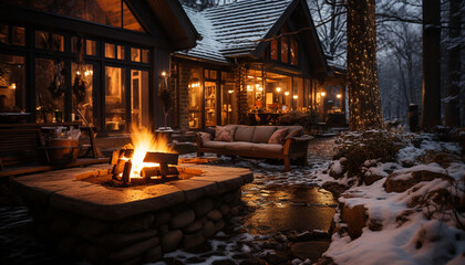 Cozy winter night, firewood burning, comfortable home generated by AI