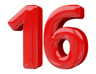 16 number red 3d render