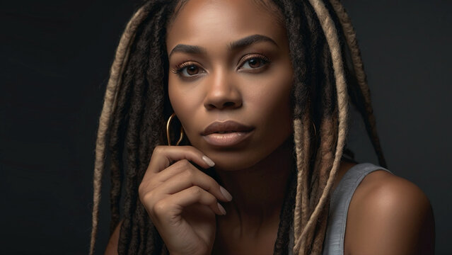 Studio portrait of an African American woman with dreads