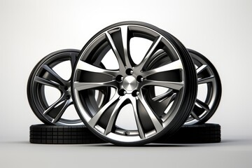 Fototapeta premium wheels with tires isolated on white background