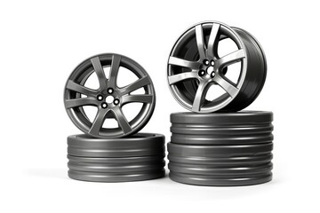 Obraz premium wheels with tires isolated on white background