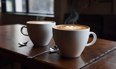 Obraz premium Two Cups Of Coffee On Table