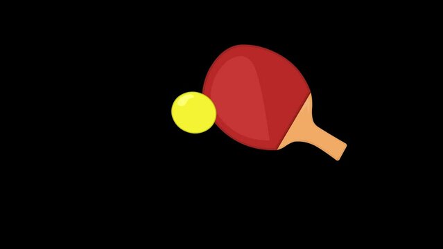 video animation cartoon illustration tennis table or ping pong racket hitting a ball. On a transparent background with zero alpha channel