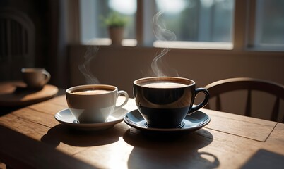 Two Cups Of Coffee On Table
