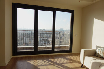 Modern building with tinted windows. Urban architecture