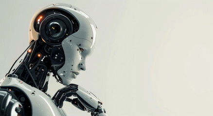 intelligent humanoid robot in contemplative  pose